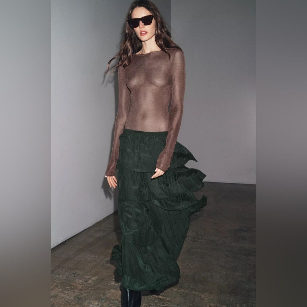 ZARA BOHO RUFFLED MIDI SKIRT ZW COLLECTION - Picture 3 of 10